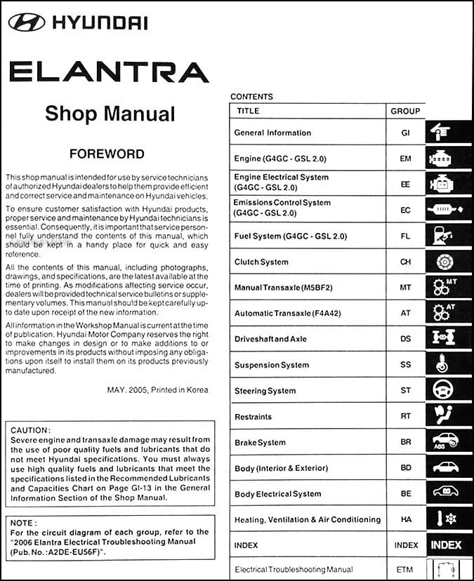 Hyundai Elantra J2 Repair Manual